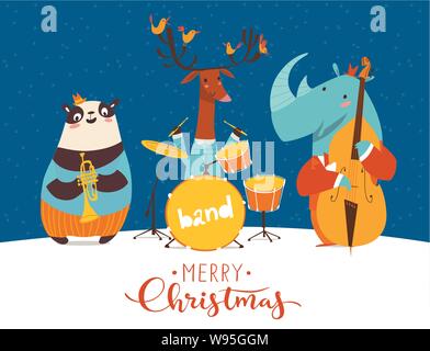 Weihnachtsfeier vektor Poster mit lustigen Musikanten. Stock Vektor