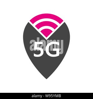 Vektor Technologie Symbol Network Sign 5G. Abbildung: Mobiles Internet 5g Anmelden Flat Style. Lage 5 G-Punkt. EPS 10. Stock Vektor