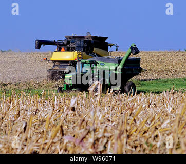 Allen, Kansas, USA, 26. September 2014. Landwirt setzt ein New Holland CR960 Mähdrescher seinem Maisfeld zu ernten. Stockfoto