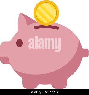 Vektor Icon von Schwein bank und eine Münze und Geld im Sparschwein. flachbild Abbildung: Abstract Schwein Symbol Stock Vektor