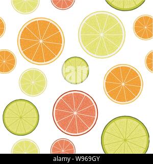 Vektor Citrus nahtlose Hintergrund der Zitronen- oder Orangenscheiben. Juicy Fruit nahtlose Muster. geschnitten Citrus Symbole auf weißem Hintergrund Stock Vektor