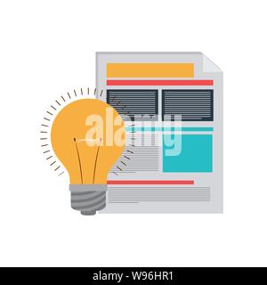 Datei Blatt mit Glühbirne in weißer Hintergrund Stock Vektor