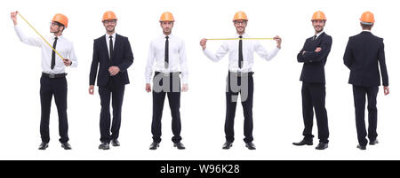 Panorama Foto Collage von qualifizierten Architekten isoliert auf weißem Stockfoto