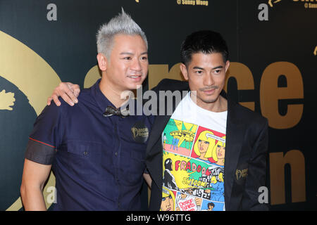 Hong Kong Schauspieler und Sänger Aaron Kwok (R) stellt bei der Eröffnung des Tanzes Union in Hongkong, 5. Juni 2012. Stockfoto