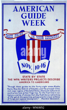 Amerikanische Führer Woche, November 10-16 Abstract: Poster mit stilisierten Adler und Zitat von Präsident Franklin Roosevelt zu den Autoren"-Projekt. Stockfoto