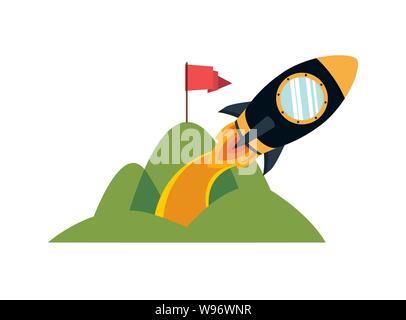Platz Rakete, die aus dem Berg Stock Vektor