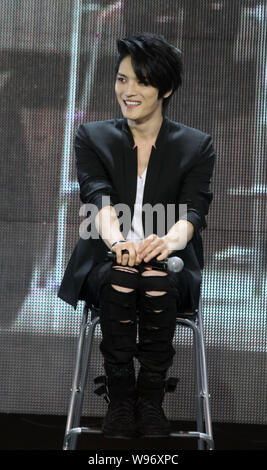 Kim Jaejoong der Koreanischen pop Gruppe JYJ besucht eine Fans treffen in Taipei, Taiwan, 23. Mai 2012. Stockfoto