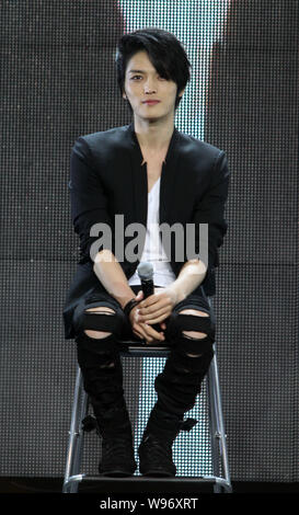 Kim Jaejoong der Koreanischen pop Gruppe JYJ besucht eine Fans treffen in Taipei, Taiwan, 23. Mai 2012. Stockfoto