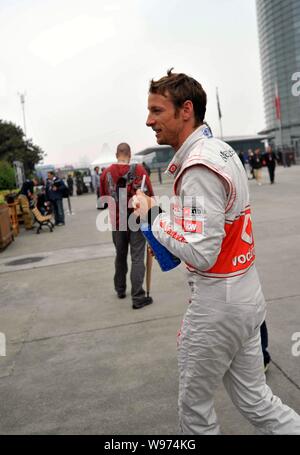 Britische F1 Fahrer Jenson Button der McLaren Team dargestellt, während einer Pressekonferenz in Shanghai, China, 13. April 2012. Stockfoto