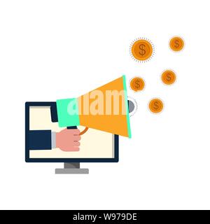 Hand mit Megafon und Bildschirm Stock Vektor