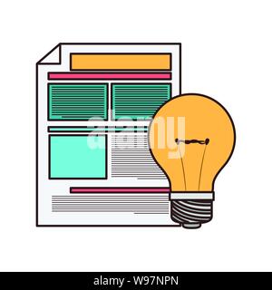 Datei Blatt mit Glühbirne in weißer Hintergrund Stock Vektor