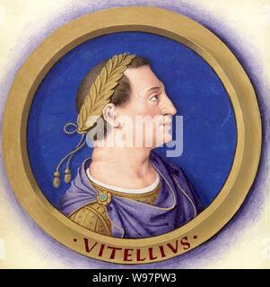 Beschreibung des douze Césars avec leurs Zahlen 9-Vitellius. Stockfoto