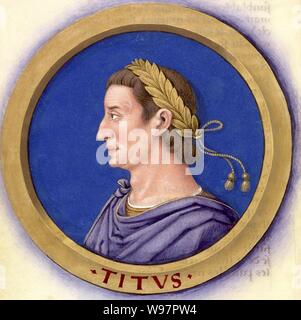 Beschreibung des douze Césars avec leurs Zahlen 11 - Titus. Stockfoto