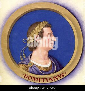Beschreibung des douze Césars avec leurs Zahlen 12-domitien. Stockfoto