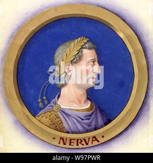 Beschreibung des douze Césars avec leurs Zahlen 13-Nerva. Stockfoto