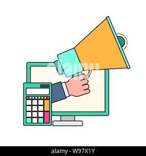 Hand mit Megafon und Bildschirm Stock Vektor