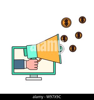 Hand mit Megafon und Bildschirm Stock Vektor