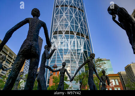 Familie der Mann Skulptur, Calgary, Alberta, Kanada Stockfoto