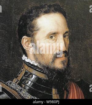 Detail einer Portrait von Fernando Alvarez de Toledo von Antonio Moro. Stockfoto