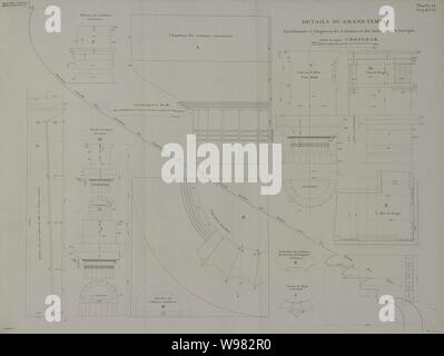 Details du Grand Temple-Entablement et Chapiteau des Colonnes et des Antes sous le Corporate-Delagardette Claude Mathieu - 1798. Stockfoto