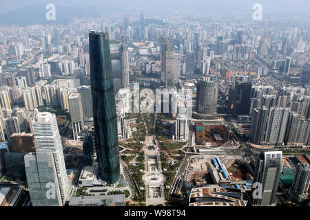 ------ Luftbild der Guangzhou International Finance Center (IFC) und andere moderne Gebäude in Guangzhou City, South China Guangdong Provinz, Stockfoto