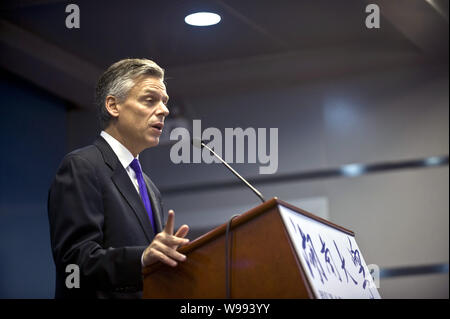 Jon Huntsman Jr., Botschafter der Vereinigten Staaten zu China, liefert eine Rede an der Hunan University in Changsha, Provinz Hunan, China Central Stockfoto