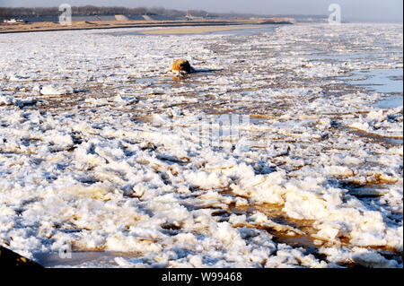 Schwimmende Eis ist auf dem Gelben Fluss in Jinan Stadt gesehen, East China Provinz Shandong, 31. Dezember 2010. Zuletzt stark kalte Luft hat die Ihr eingefroren Stockfoto
