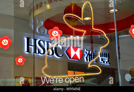 Blick auf ein Zeichen von Kaninchen in der Konzernzentrale von HSBC (Hongkong und Shanghai Banking Corporation Limited) in Hongkong, China, 14. Februar 20. Stockfoto