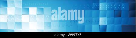 Hi-tech-hell Blau abstrakt Hintergrund mit Plätzen und binären Codes. Vektor Banner Design Stock Vektor