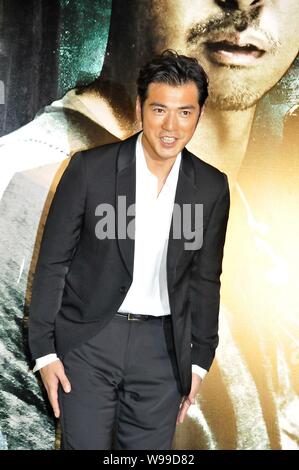 Taiwanesische Schauspieler Takeshi Kaneshiro besucht die lokalen Premiere des Films, Wu Xia, an der Hong Kong Convention & Exhibition Centre, Hong Kong, China Stockfoto