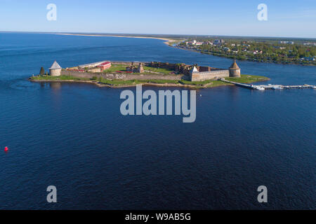 Oreshek Festung an einem sonnigen Tag (Luftaufnahmen). Shliselburg, Russland Stockfoto