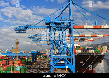 Versand und Container Terminal im Hafen von Genua, Italien Stockfoto