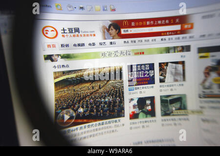 Screenshot in Shanghai, China, am 28. September 2010 zeigt die Website von Online-video-Anbieter Tudou.com. genommen China führenden Online Video Website Stockfoto