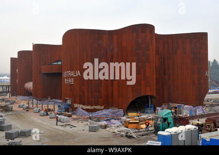 Das Australien Pavillon ist im Bau an der Expo in Shanghai, China, 20. Januar 2010 gesehen. Fünf Probebetrieb Aktivitäten hel. Stockfoto