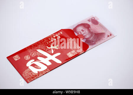 China, Chinesen, Neues Jahr, Frühlingsfest, Rot, Feier, Glück, Glück, Glück, Glück, Geld, Reichtum, wohlhabende, RMB, Renminbi Yuan, Papier, Bank, Notiz, Banknote Stockfoto