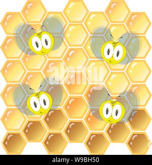 Cartoon Bienen und Bienenwaben. Vector Illustration. Stock Vektor