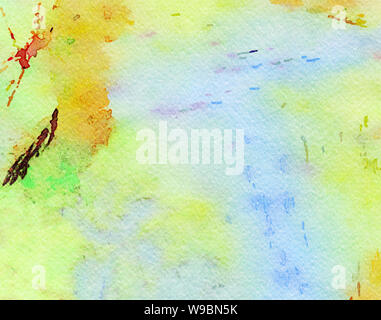 Abstrakte Aquarell Hintergrund mit nasser Farbe Spritzer auf Papier, Grafik Malerei Textur mit Kunst Elemente und Effekte Stockfoto