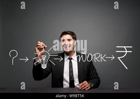 Geschäftsmann, der ein Geschäftsmodell entwickelt Stockfoto