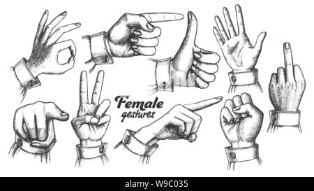 Mehrere weiblichen Kaukasischen Geste Set Vektor Stock Vektor
