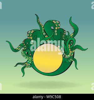 Tentakel Kreis Etikett, kawaii süß Vektor Cartoon Illustration für Web und Print. Stock Vektor