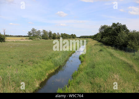 Salzwedel, Deutschland. 09 Juni, 2019. Panoramablick über die Landschaft in der Nähe von Salzwedel in der westlichen Altmark an der ehemaligen deutsch-deutschen Grenze. Hier in der Altmark Landkreis Salzwedel läuft auch das Grüne Band. Credit: Peter Gercke/dpa-Zentralbild/ZB/dpa/Alamy leben Nachrichten Stockfoto