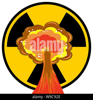 Nukleare platzen. Cartoon Bombenexplosion. Radioaktive Atomkraft. Mushroom Cloud. Ionisierende Strahlung unterzeichnen. Stockfoto