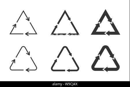Dreieck loop Symbol auf weißem Hintergrund. Satz von Schwarz recycling Symbole. Dreieckigen Pfeile Zeichen gesetzt. Verschiedene Dreiecke, die Zirkulation. Stock Vektor