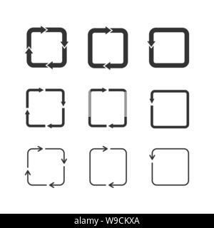 Satz von Rechteck loop Symbole auf dem weißen Hintergrund. Rechteck Pfeile Zeichen gesetzt. Aktualisieren, Laden, Recycling, Zyklus rotation Zeichen. Abgerundetes Quadrat loop. Schwarz Stock Vektor