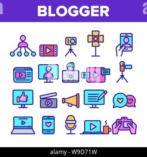 Color Blogger Thin Line Icons Set Vector Stock Vektor
