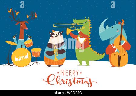 Weihnachtsfeier vektor Poster mit lustigen Musiker spielen in der Nacht. Stock Vektor