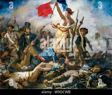 Eugène Delacroix, Freiheit führt das Volk, Französisch Revolution Malerei, 1830 Stockfoto