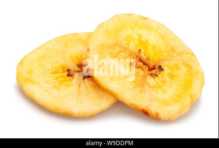 Bananenchips Pfad isoliert auf weißem Stockfoto