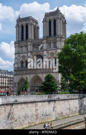 Kathedrale Notre-Dame aus gesehen auf der anderen Seite der Seine, Ile de la Cité, Paris, Frankreich Stockfoto