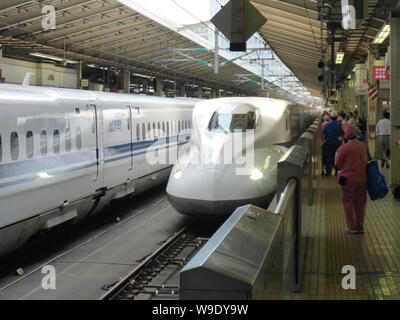 Tokio, Japan. 18 Mai, 2018. Ein shinkansen Express steht vor einem Einstieg Security System am Tokio Bahnhof, die die Bahn trennt sich von dem Titel bed und sichert damit es. Fällt in das gleisbett sind auf diese Weise nicht möglich. Gibt es ähnliche Systeme in rund 50 anderen Städten rund um die Welt, von denen einige in Betrieb seit den 90er Jahren - zum Beispiel in Moskau, London und Barcelona. Credit: Peter Gercke/dpa-Zentralbild/ZB/dpa/Alamy leben Nachrichten Stockfoto